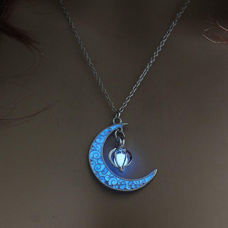 Glowing love pendant necklace being worn