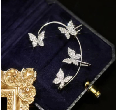 Crystal butterfly ear cuff earrings