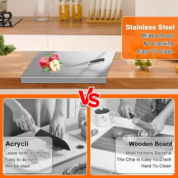 Stainless steel countertop cutting board with raised lip