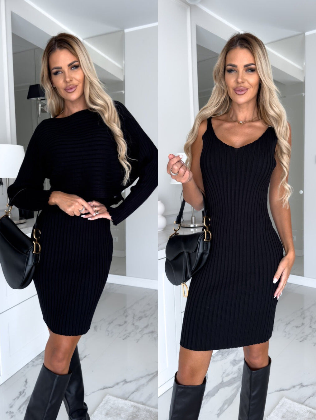Ribbed knit two-piece sweater skirt set