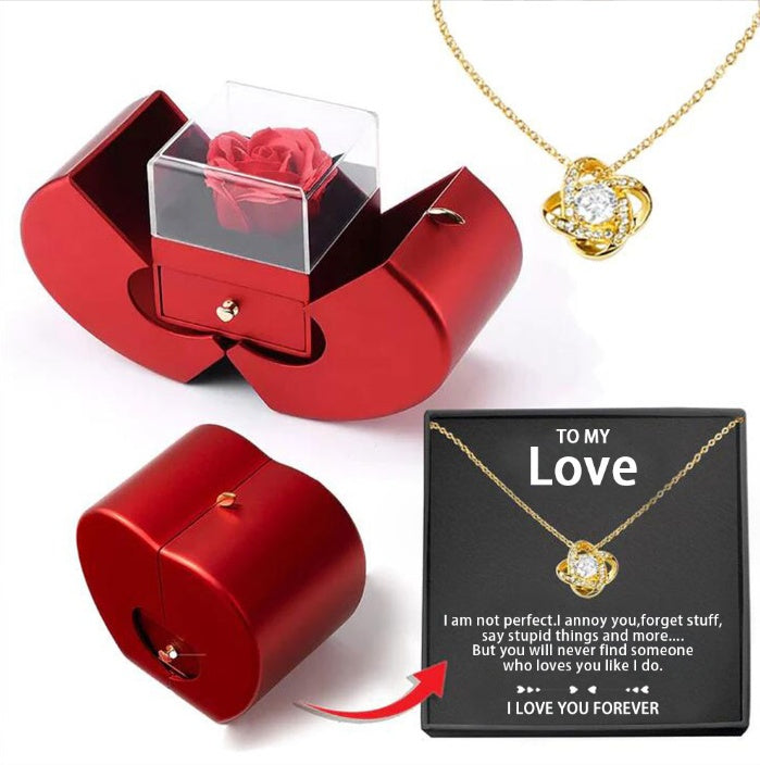 Rose flower jewelry box necklace