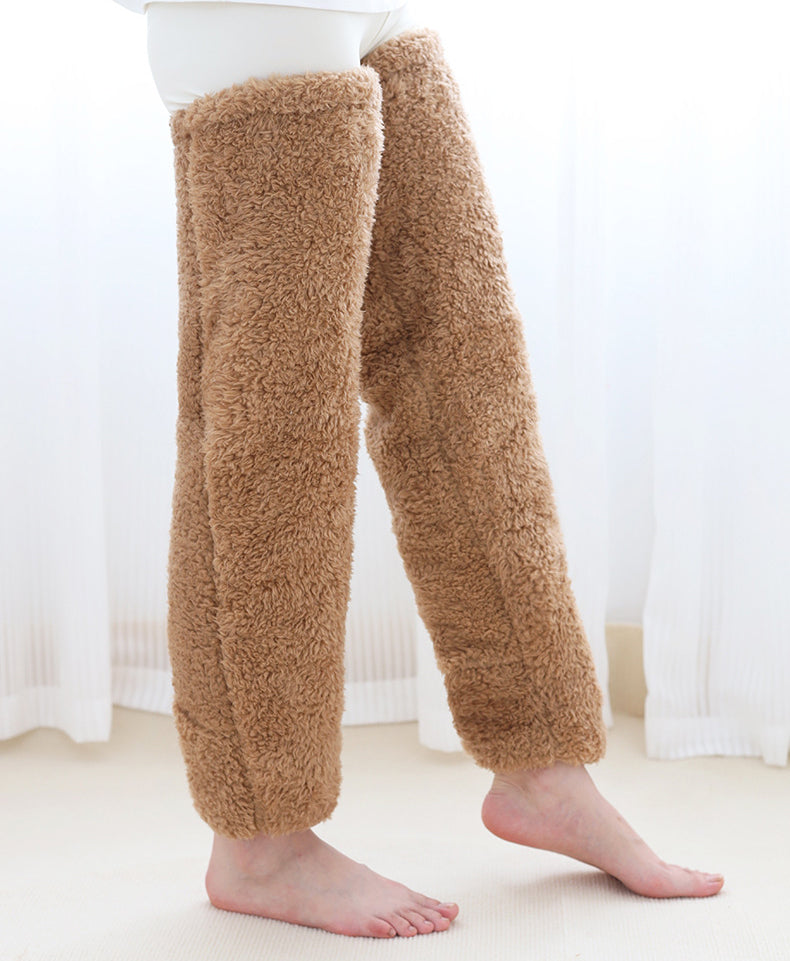 Over-the-knee fuzzy long socks worn with boots