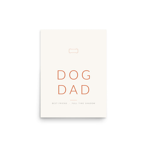 Dog Dad art print, 12x16 in, line art bone and DOG DAD lettering in terracotta on cream paper