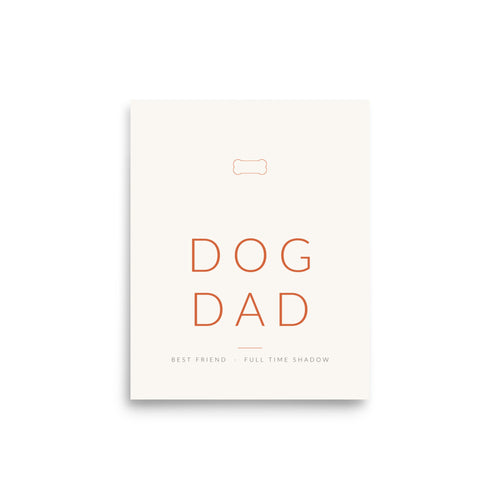 Dog Dad art print, 8x10 in, line art bone and DOG DAD lettering in terracotta on cream paper