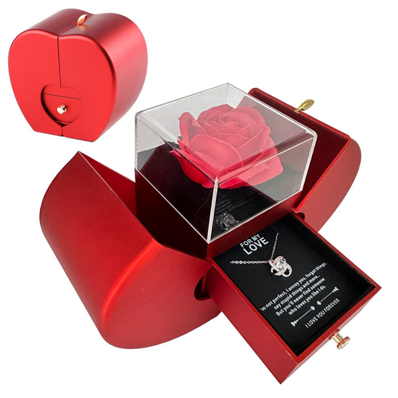 Rose flower jewelry box necklace with apple-shaped case